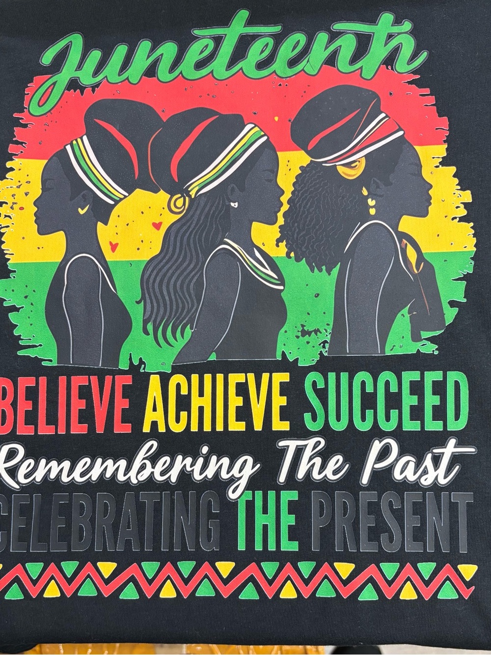Juneteenth 'Believe Achieve Succeed' Graphic Tee - Black with Red, Yellow, Green
